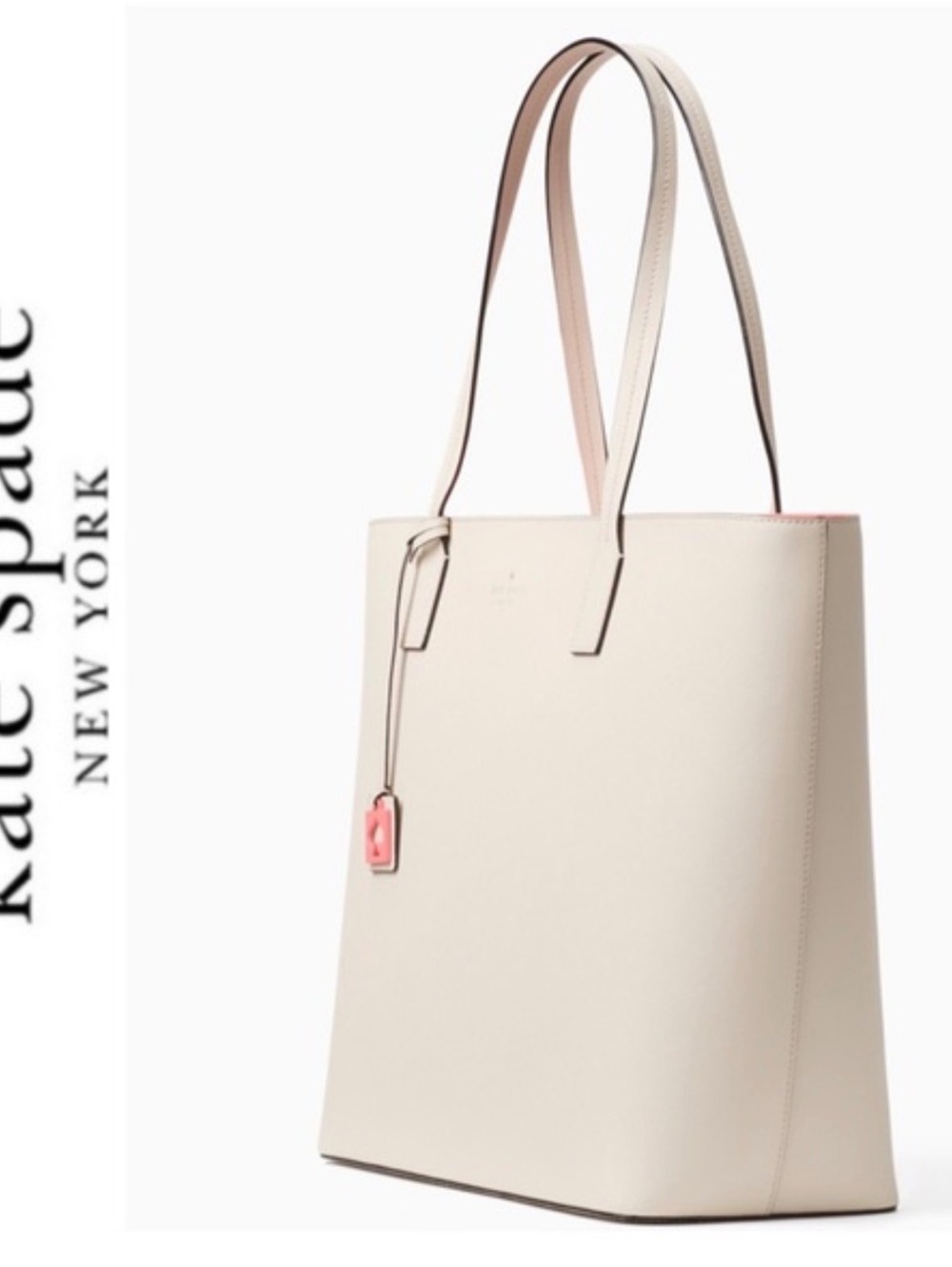 Kate Spade Abbey Street Glenn Ivory Saffiano Tote Bag Pink Interior